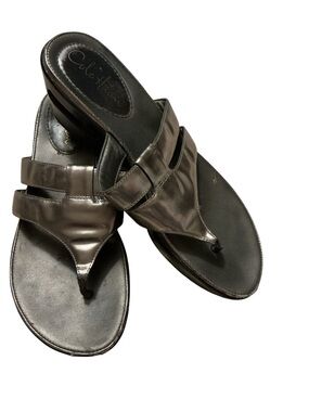 Cole Haan Nike Air Metallic Gunmetal Wedge Thong Sandals 8